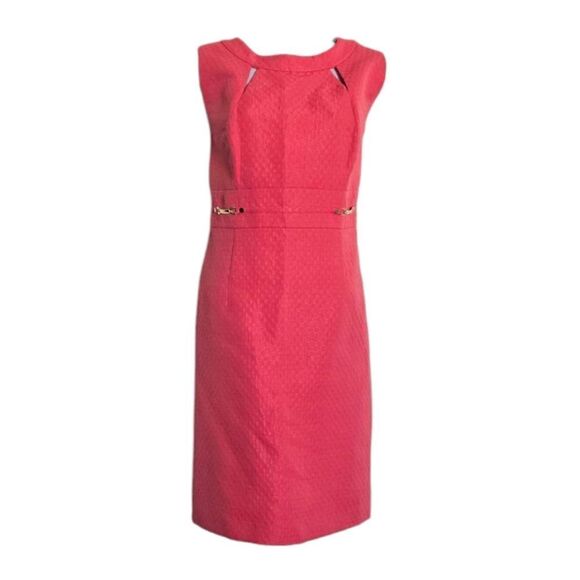 Tahari ASL Arthur S Levine Coral Geometric Textured Dress Size 16 A-Line Sheath - Picture 1 of 8